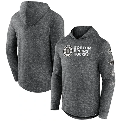 Men's Fanatics  Heather Charcoal Boston Bruins Stacked Long Sleeve Hoodie T-Shirt