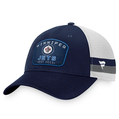 Men's Fanatics Navy/White Winnipeg Jets Fundamental Striped Trucker Adjustable Hat