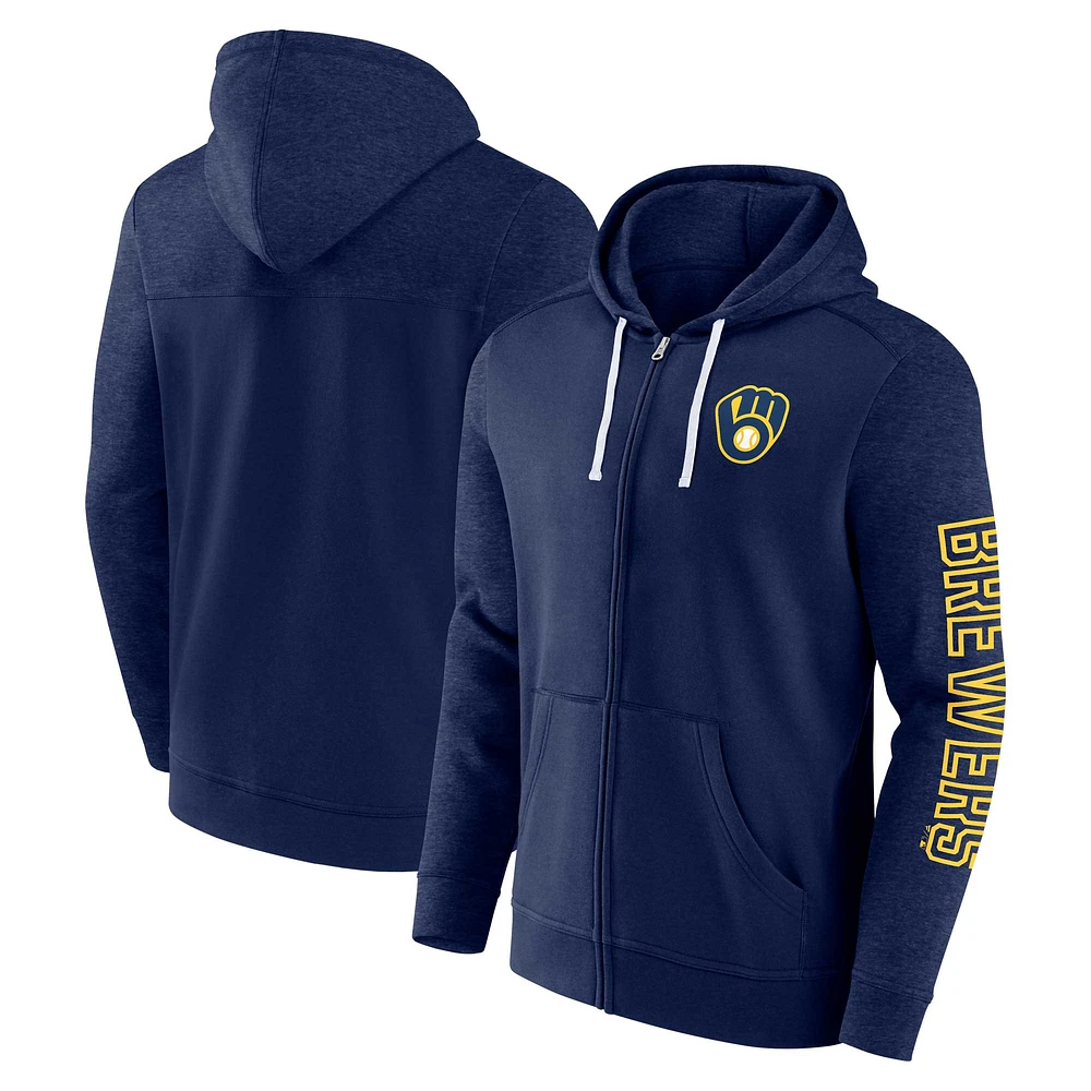 Men's Fanatics Navy Milwaukee Brewers Offensive Line Up Lightweight Full-Zip Hoodie