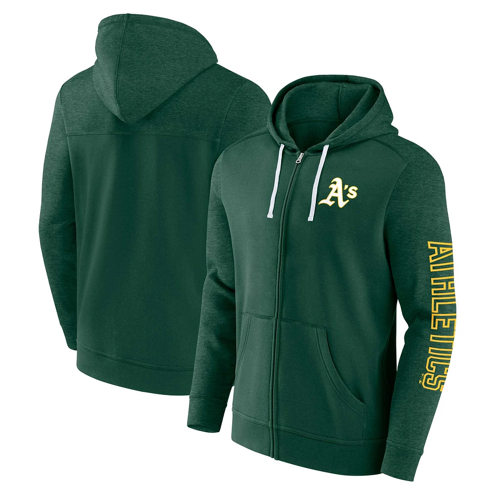 Men's Fanatics Green Athletics Offensive Line Up Lightweight Full-Zip Hoodie