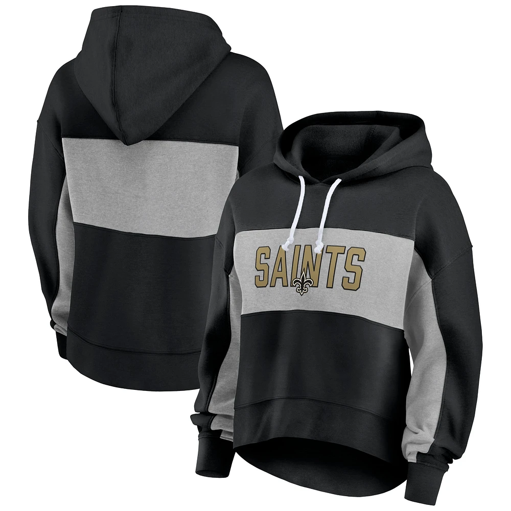 Women's Fanatics Black/Heather Gray New Orleans Saints Filled Stat Sheet Pullover Hoodie