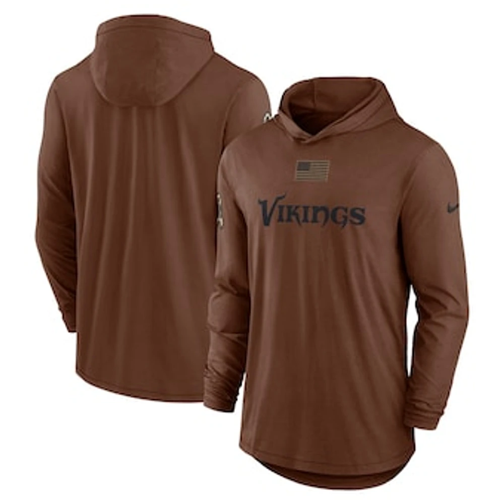 Men's Nike  Brown Minnesota Vikings 2023 Salute To Service Lightweight Long Sleeve Hoodie T-Shirt