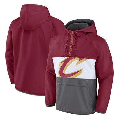 Men's Fanatics  Wine/Gray Cleveland Cavaliers Anorak Flagrant Foul Color-Block Raglan Hoodie Half-Zip Jacket