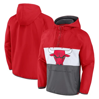 Men's Fanatics  Red/Gray Chicago Bulls Anorak Flagrant Foul Color-Block Raglan Hoodie Half-Zip Jacket