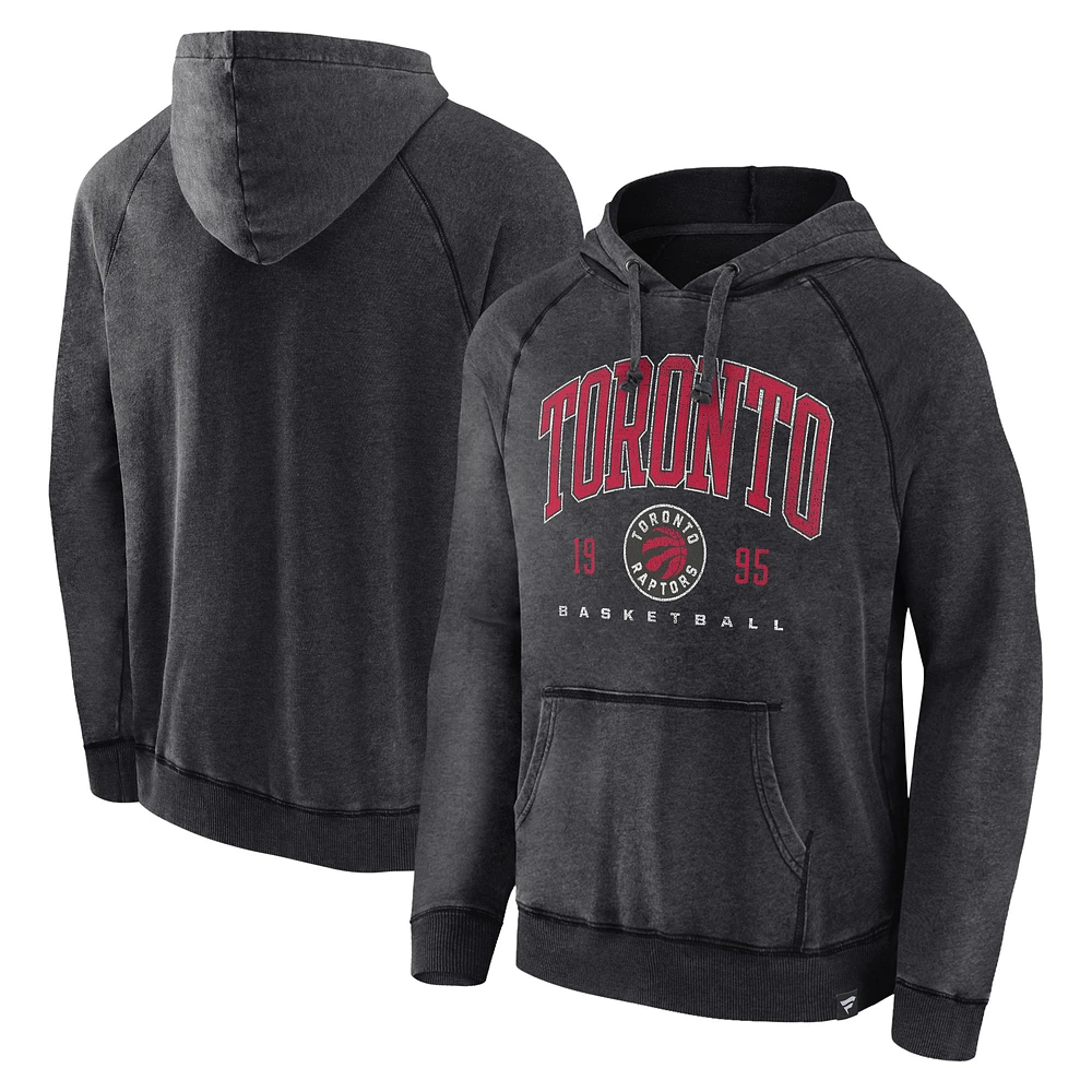 Men's Fanatics Heather Charcoal Toronto Raptors Foul Trouble Snow Wash Raglan Pullover Hoodie