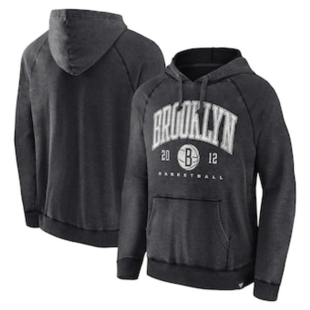 Men's Fanatics Heather Charcoal Brooklyn Nets Foul Trouble Snow Wash Raglan Pullover Hoodie