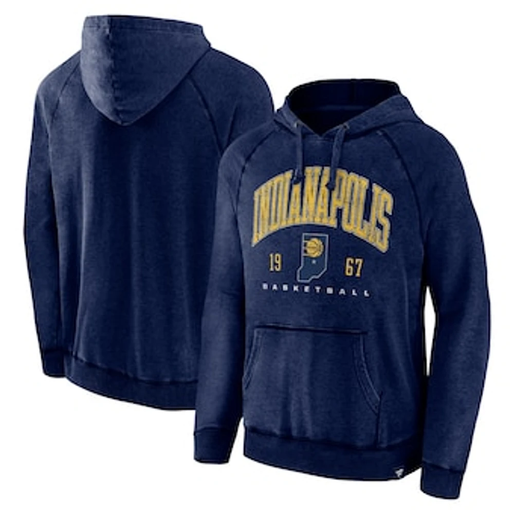 Men's Fanatics Heather Navy Indiana Pacers Foul Trouble Snow Wash Raglan Pullover Hoodie