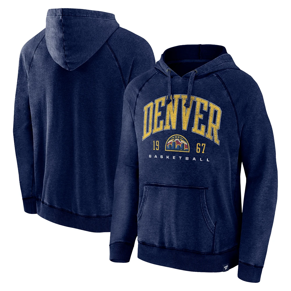 Men's Fanatics Heather Navy Denver Nuggets Foul Trouble Snow Wash Raglan Pullover Hoodie