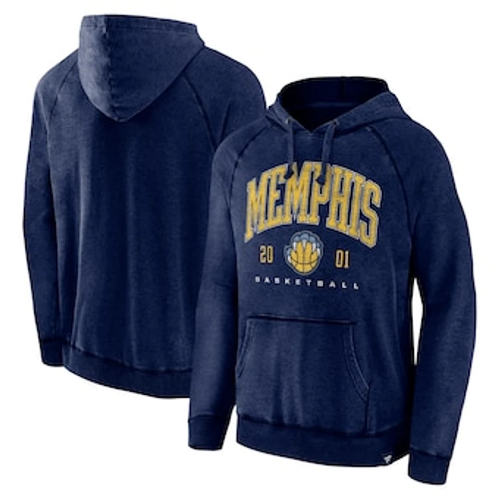 Men's Fanatics Heather Navy Memphis Grizzlies Foul Trouble Snow Wash Raglan Pullover Hoodie