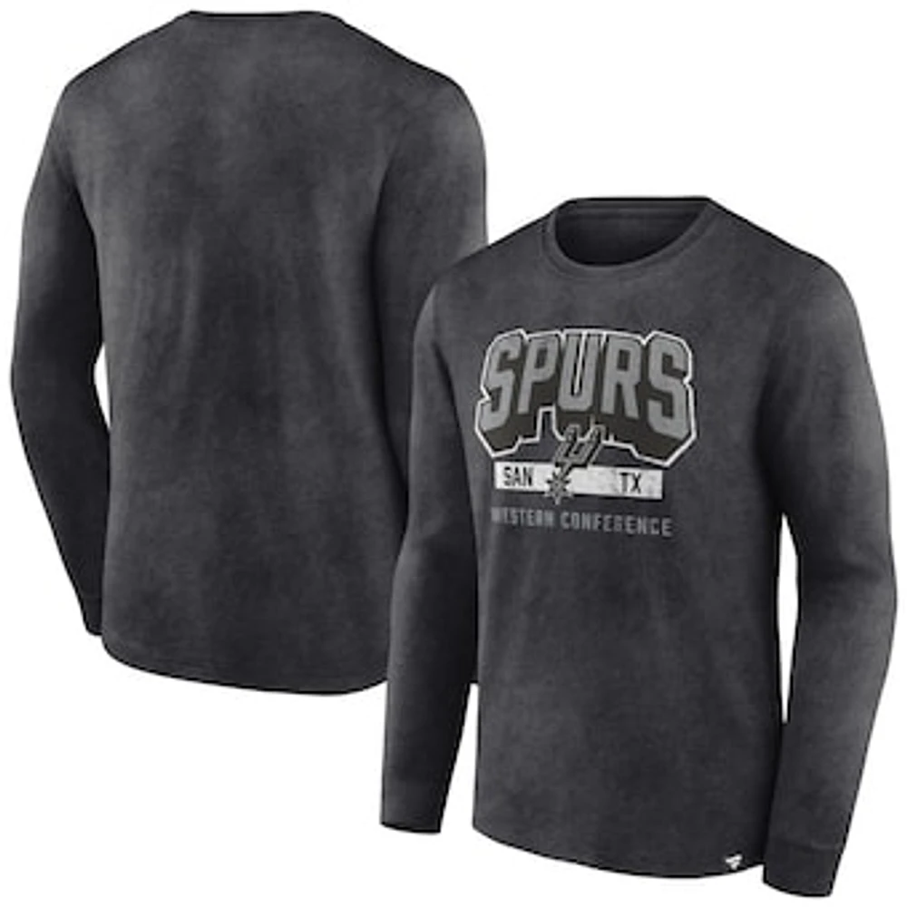 Men's Fanatics Heather Charcoal San Antonio Spurs Front Court Press Snow Wash Long Sleeve T-Shirt