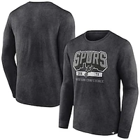 Men's Fanatics Heather Charcoal San Antonio Spurs Front Court Press Snow Wash Long Sleeve T-Shirt