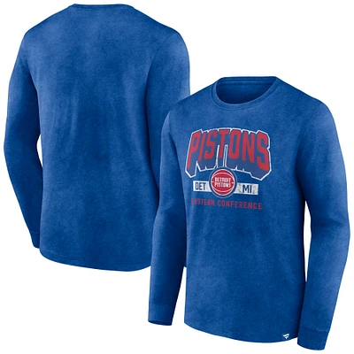 Men's Fanatics Heather Royal Detroit Pistons Front Court Press Snow Wash Long Sleeve T-Shirt