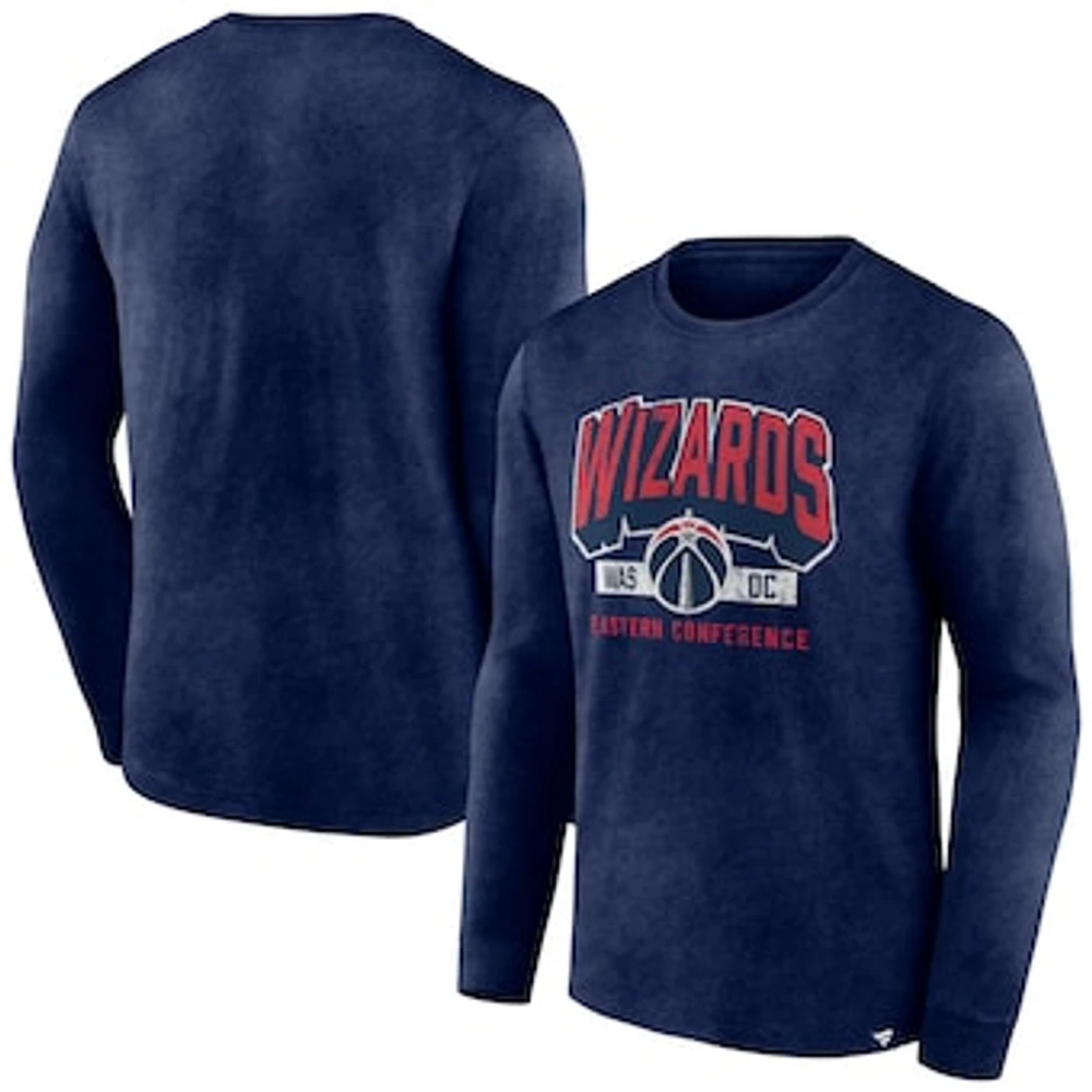 Men's Fanatics Heather Navy Washington Wizards Front Court Press Snow Wash Long Sleeve T-Shirt