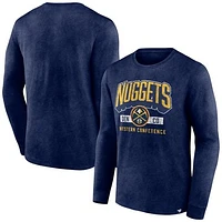 Men's Fanatics Heather Navy Denver Nuggets Front Court Press Snow Wash Long Sleeve T-Shirt