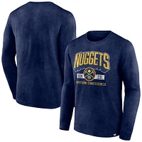 Men's Fanatics Heather Navy Denver Nuggets Front Court Press Snow Wash Long Sleeve T-Shirt