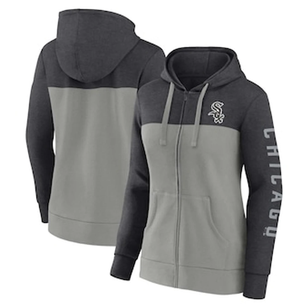 Women's Fanatics Heather Charcoal/Gray Chicago White Sox City Ties Hoodie Full-Zip Sweatshirt