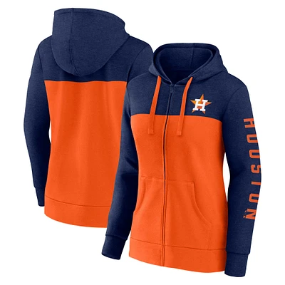 Women's Fanatics Heather Navy/Orange Houston Astros City Ties Hoodie Full-Zip Sweatshirt