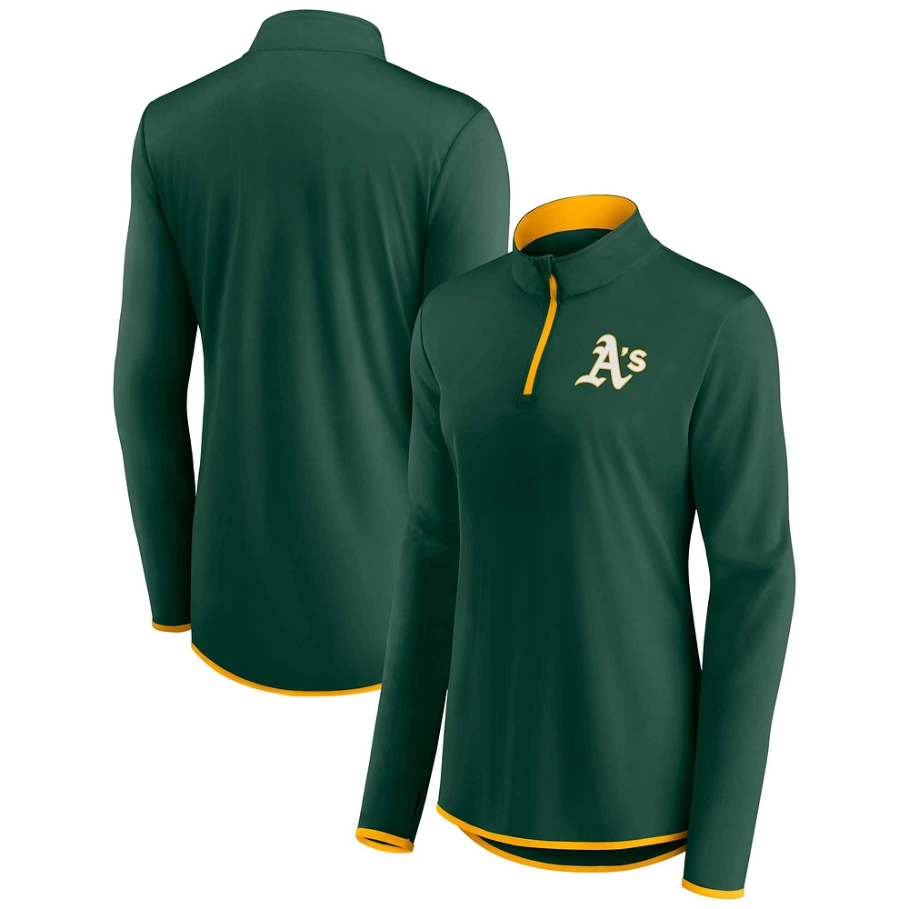 Women's Fanatics Green Athletics Corner Quarter-Zip Top