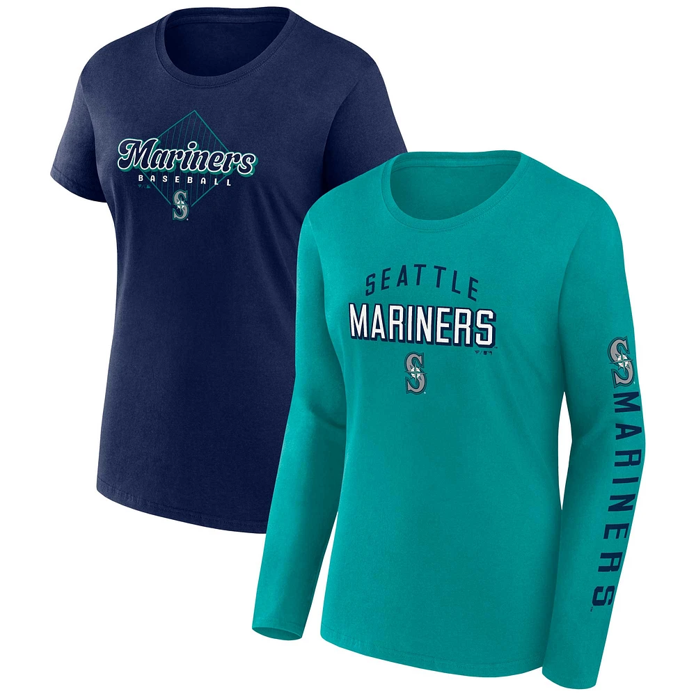 Women's Fanatics Aqua/Navy Seattle Mariners T-Shirt Combo Pack