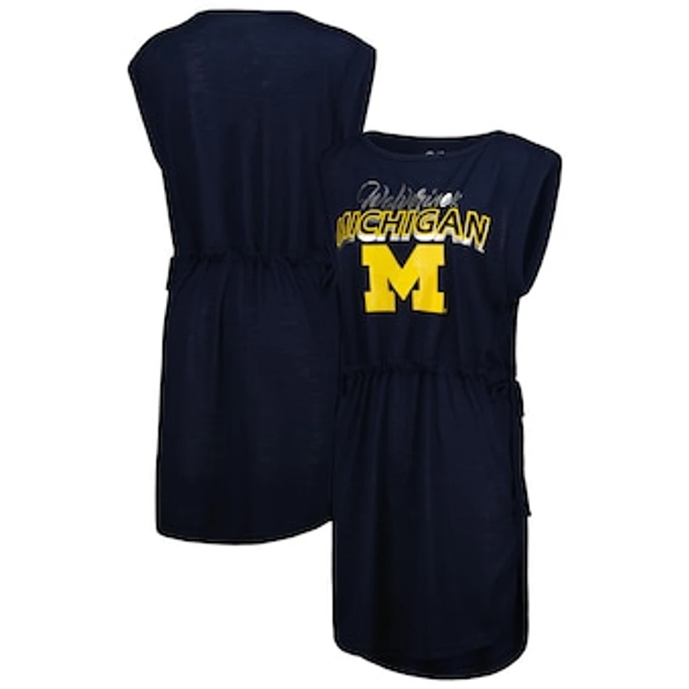 Women's G-III 4Her by Carl Banks Navy Michigan Wolverines GOAT Swimsuit Cover-Up Dress