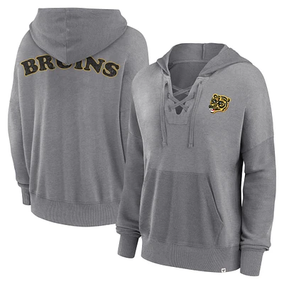 Women's Fanatics  Heather Gray Boston Bruins Heritage Vintage Lace-Up Pullover Hoodie