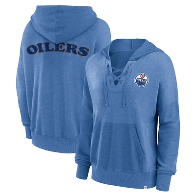 Women's Fanatics  Blue Edmonton Oilers Heritage Vintage Lace-Up Pullover Hoodie