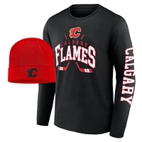 Men's Fanatics Red/Black Calgary Flames Shade Cuffed Knit Hat & T-Shirt Combo Set