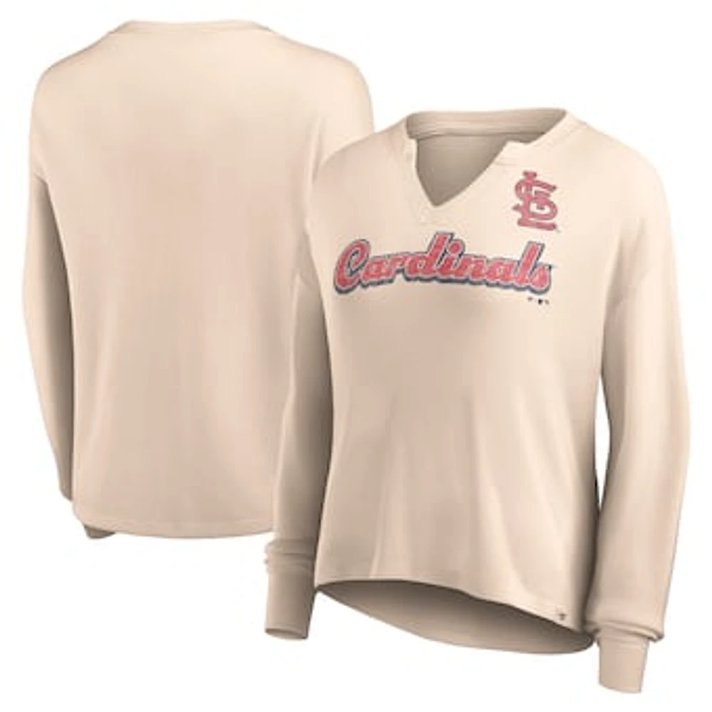 Women's Fanatics Cream St. Louis Cardinals Go For It Waffle Knit Long Sleeve Notch Neck T-Shirt