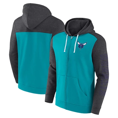 Men's Fanatics Teal Charlotte Hornets Offensive Line Up Full-Zip Hoodie