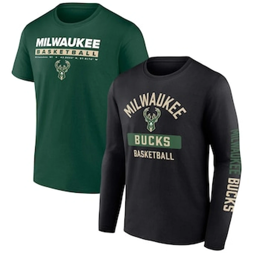 Men's Fanatics Hunter Green/Black Milwaukee Bucks Two-Pack Just Net Combo Set