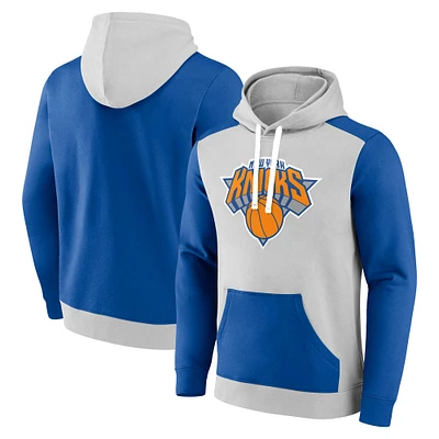 Men's Fanatics Gray/Blue New York Knicks Arctic Colorblock Pullover Hoodie