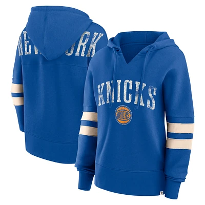 Women's Fanatics Blue New York Knicks Bold Move Dolman V-Neck High Hip Hoodie