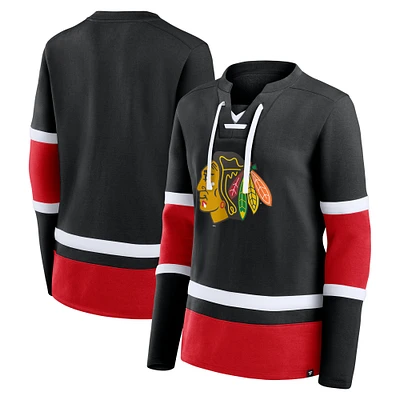 Women's  Black/Red Chicago Blackhawks Top Speed Lace-Up Pullover Sweatshirt