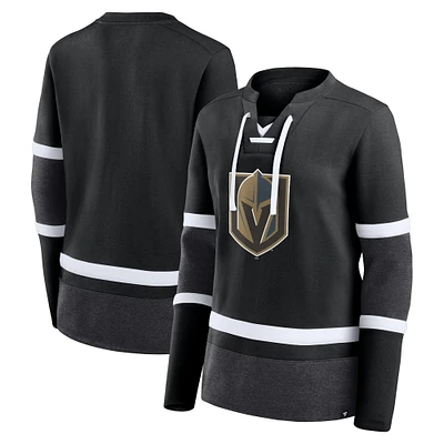 Women's Fanatics  Black/Heather Charcoal Vegas Golden Knights Top Speed Lace-Up Pullover Sweatshirt