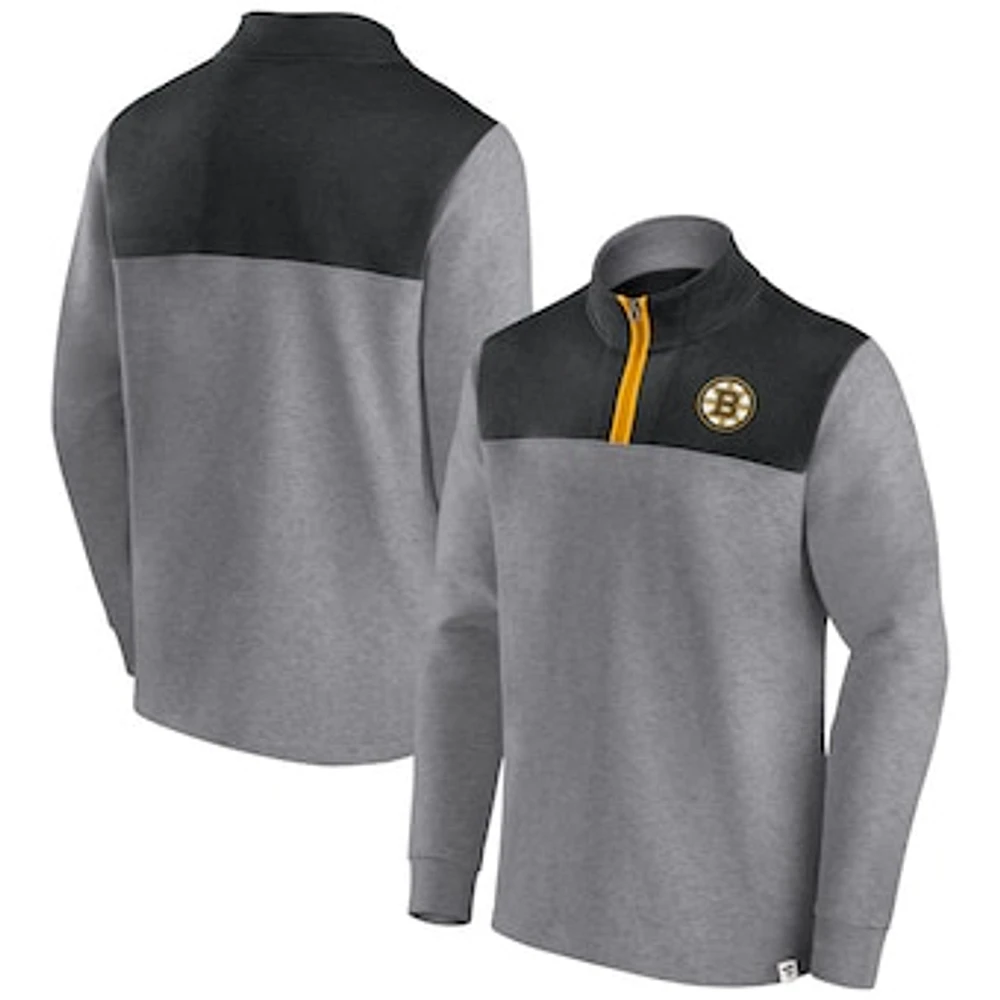 Men's Fanatics Heather Gray Boston Bruins Launch It Quarter-Zip Jacket