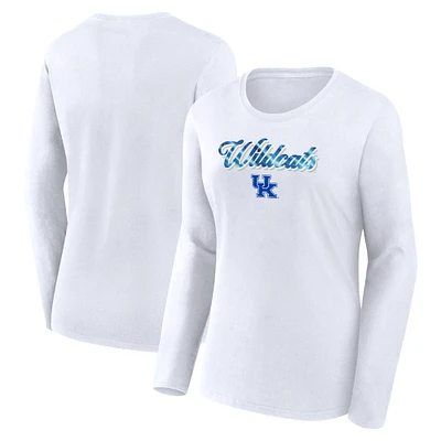 Women's Fanatics White Kentucky Wildcats Double Team Script Long Sleeve T-Shirt