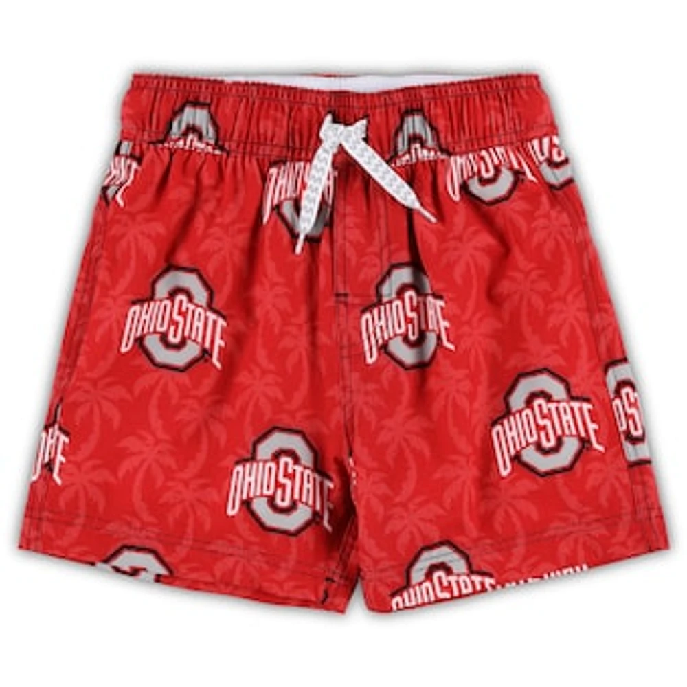 Preschool Wes & Willy Scarlet Ohio State Buckeyes Palm Tree Swim Shorts