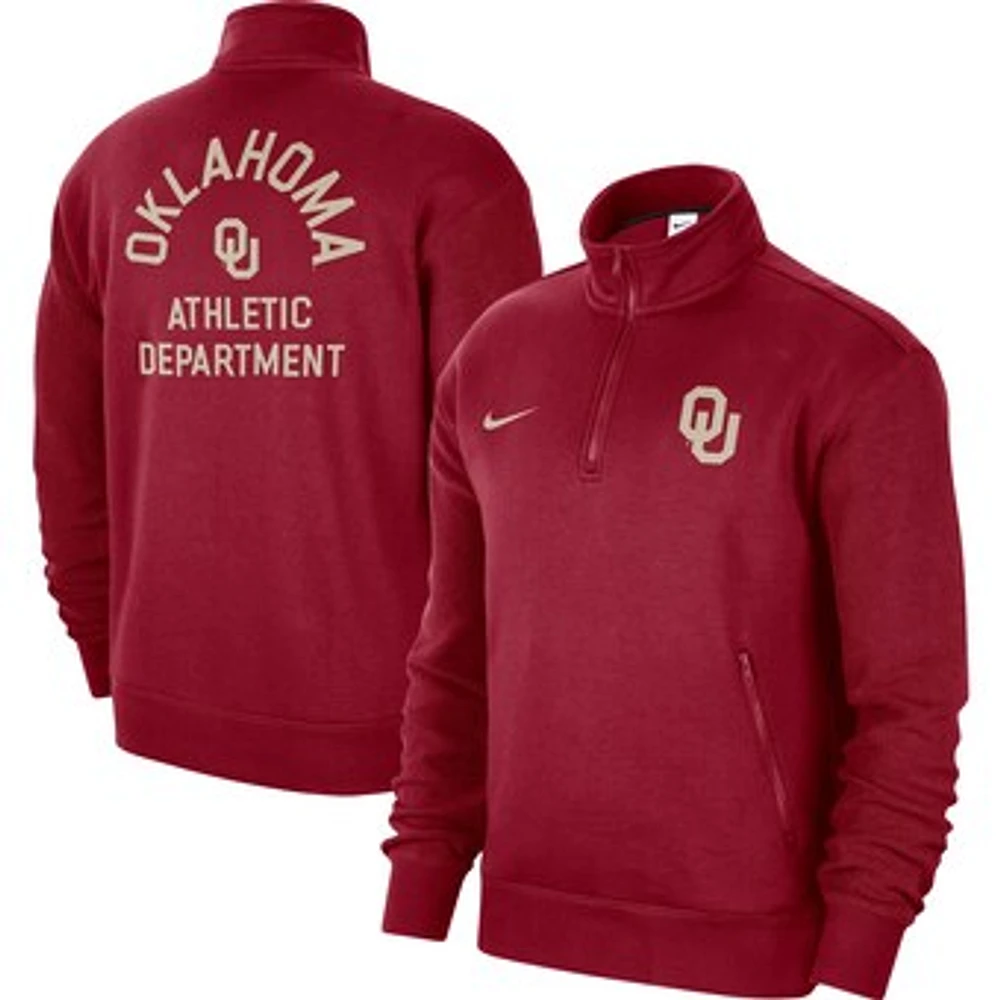 Men's Nike Crimson Oklahoma Sooners Campus Athletic Department Quarter-Zip Sweatshirt