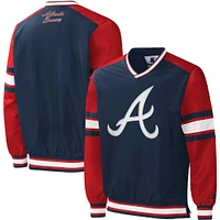 Men's Starter Navy Atlanta Braves Yardline V-Neck Pullover Windbreaker