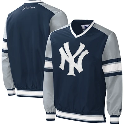 Men's Starter Navy New York Yankees Yardline V-Neck Pullover Windbreaker