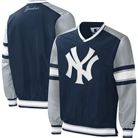 Men's Starter Navy New York Yankees Yardline V-Neck Pullover Windbreaker