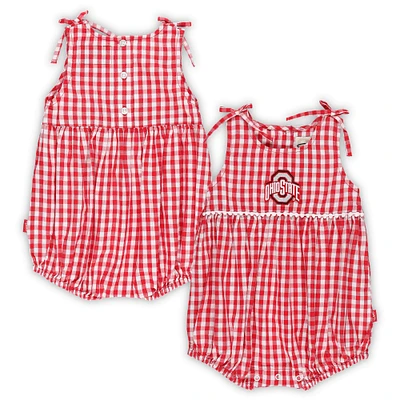 Girls Infant Garb Scarlet/White Ohio State Buckeyes Teagan Gingham Ruffled Romper