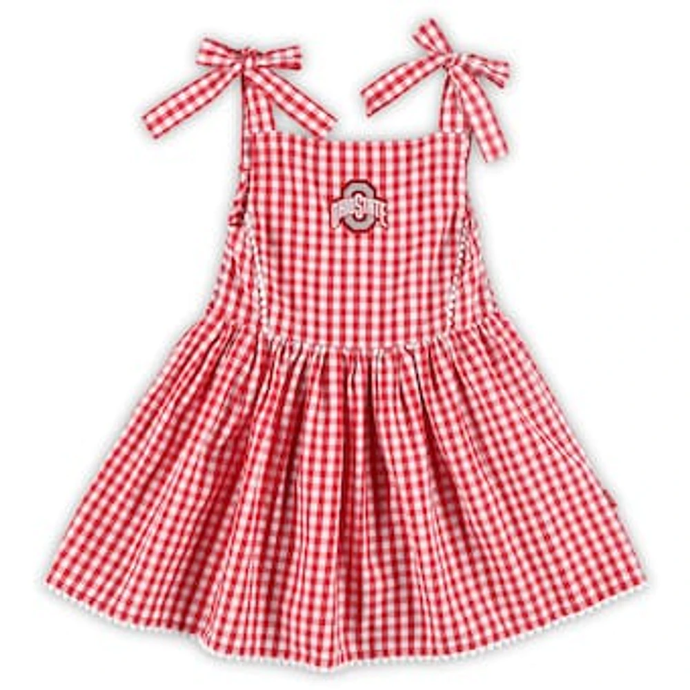 Girls Toddler Garb Scarlet Ohio State Buckeyes Teagan Gingham Sleeveless Dress