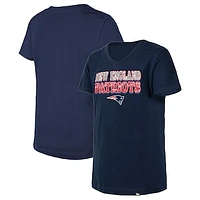 Girls Youth New Era Navy New England Patriots Reverse Sequin V-Neck T-Shirt