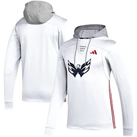 Men's adidas White Washington Capitals Refresh Skate Lace AEROREADY Pullover Hoodie