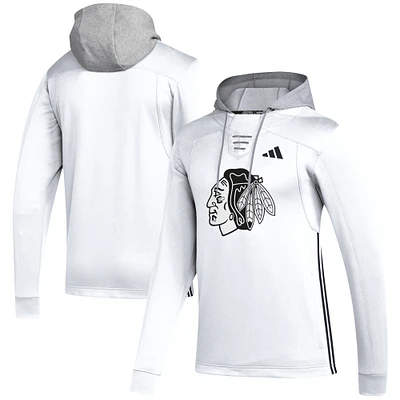 Men's adidas White Chicago Blackhawks Refresh Skate Lace AEROREADY Pullover Hoodie