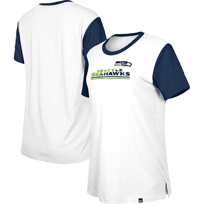 Women's New Era White/College Navy Seattle Seahawks Third Down Colorblock T-Shirt