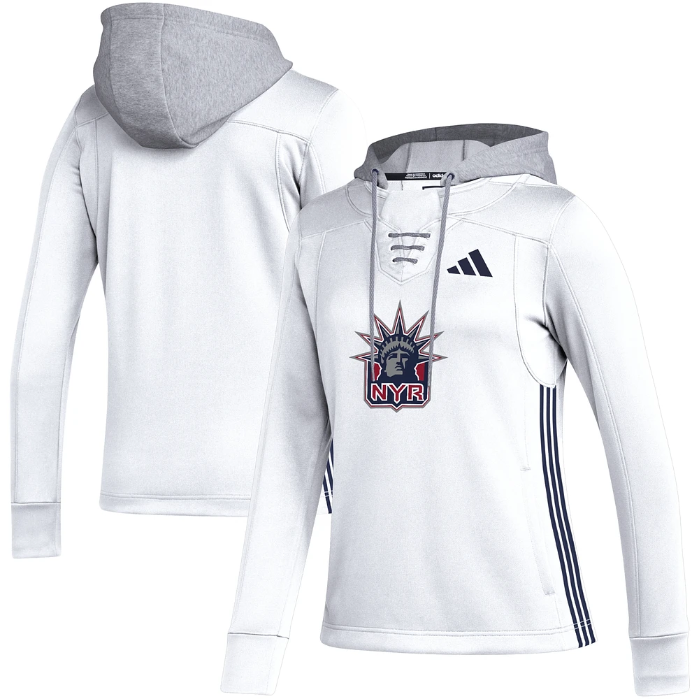 Women's adidas White New York Rangers Refresh Skate Lace AEROREADY Pullover Hoodie