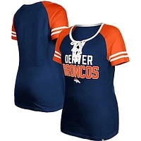 Women's New Era  Navy Denver Broncos Raglan Lace-Up T-Shirt