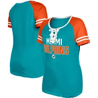 Women's New Era  Aqua Miami Dolphins Raglan Lace-Up T-Shirt